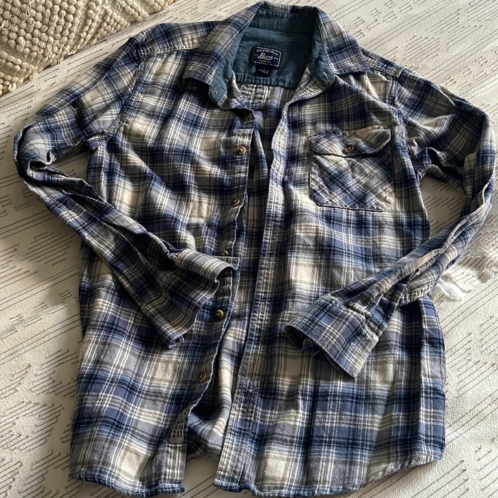 Blue and cream flannel button down